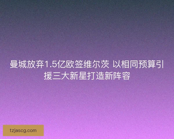 曼城放弃1.5亿欧签维尔茨 以相同预算引援三大新星打造新阵容