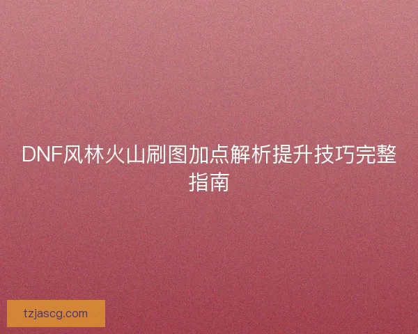 DNF风林火山刷图加点解析提升技巧完整指南