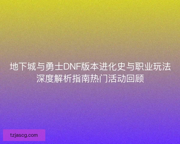 地下城与勇士DNF版本进化史与职业玩法深度解析指南热门活动回顾
